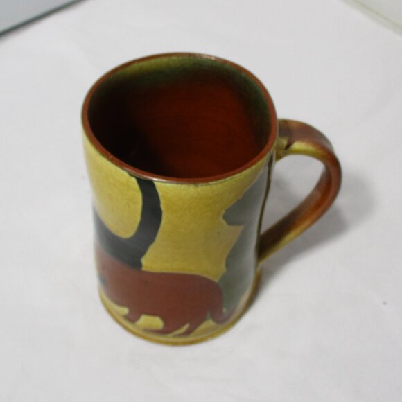 Redware Art Pottery Mug Tankard Cat Silhouette Design - Picture 7 of 7